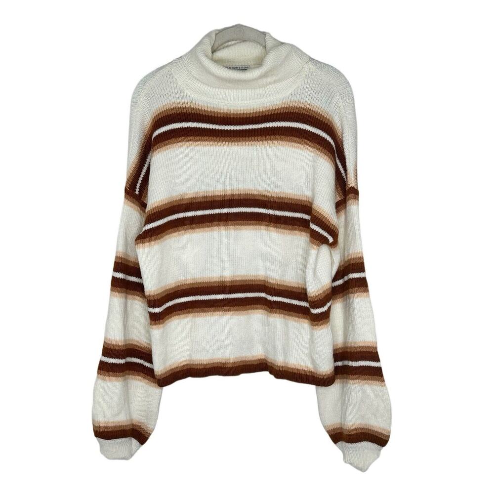 Urban Outfitters White Striped Turtleneck Balloon Sleeve Sweater Size M